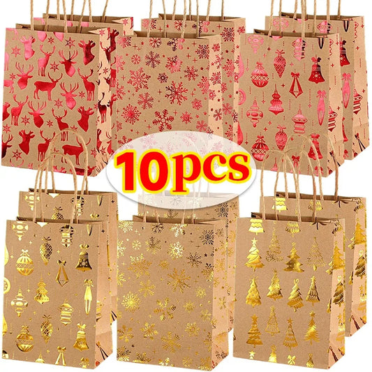 Gold Foil Christmas Gift Bags – 1/10pcs Cowhide Paper
