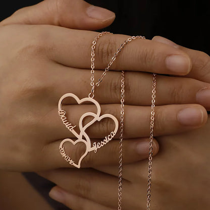 Customized 2-5 Hearts name pendant family necklace