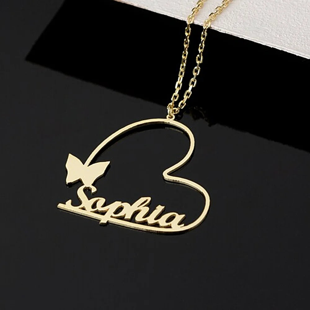 Heart Butterfly personalised custom name necklace