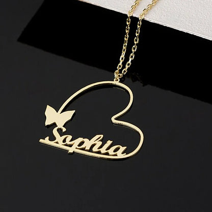 Heart Butterfly personalised custom name necklace