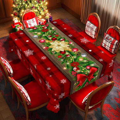 Christmas Dining Table Cover – Red Holly & Bow