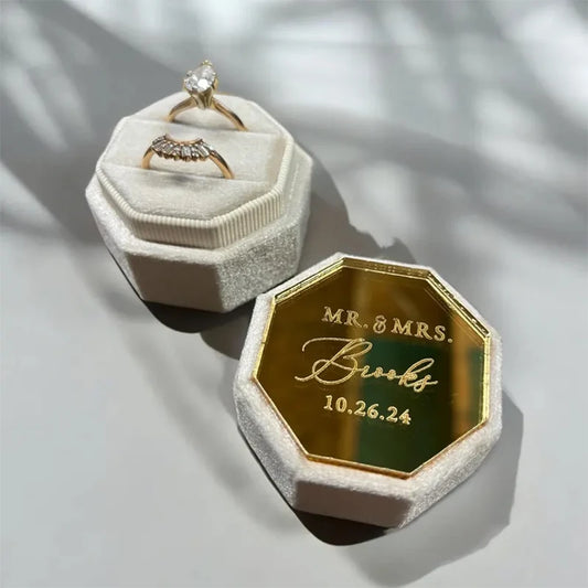 Personalised Acrylic topper velvet wedding ring box