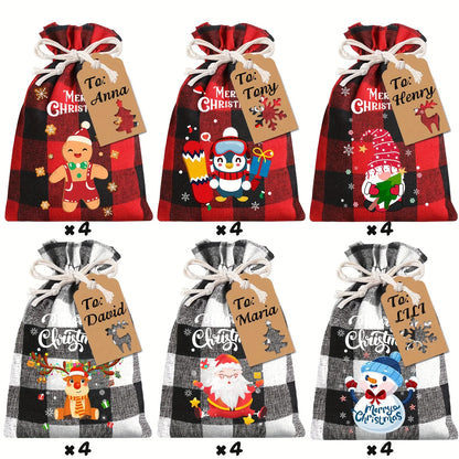 12/24pcs Xmas Burlap Gift Bags