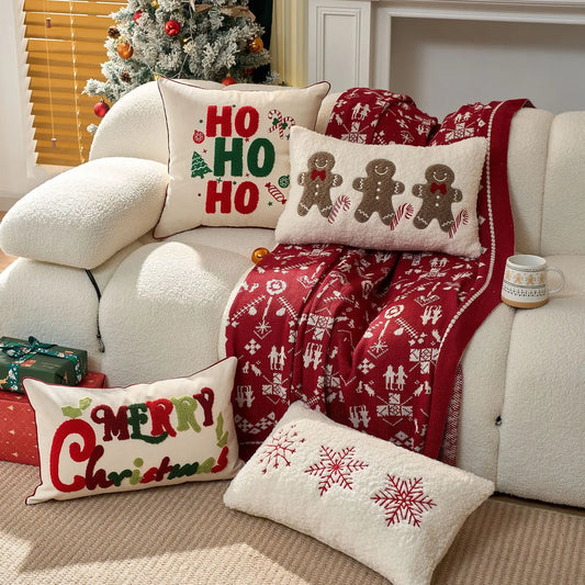Embroidered Merry Christmas Cushion Cover