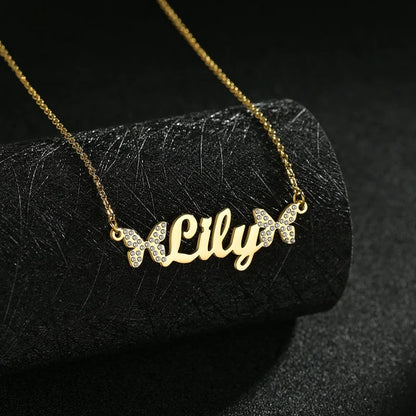 Custom name necklaces personalized heart butterfly