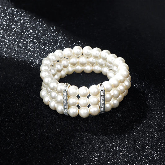 Bracelet simulated pearl multilayer beaded