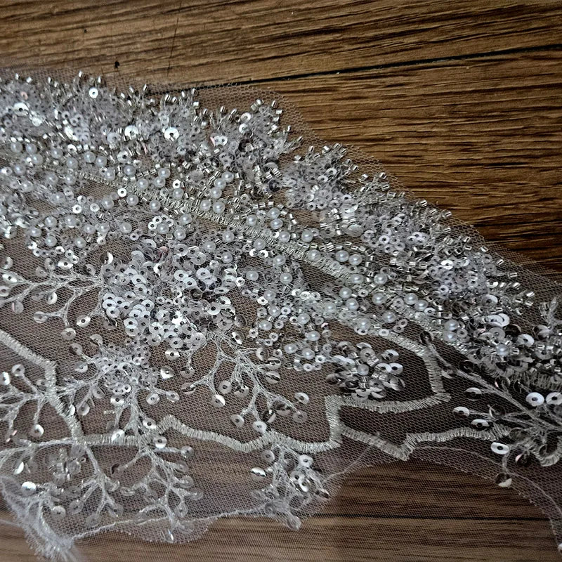 Full crystal pearl lace veil