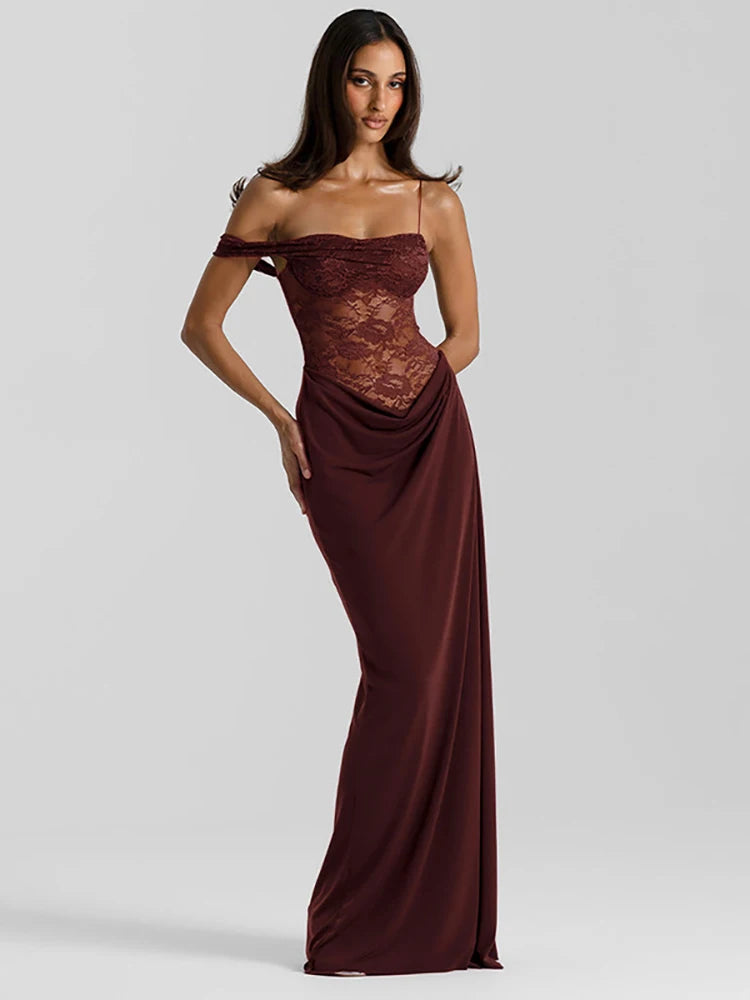 Rimma Mozision One-Shoulder Lace Dress